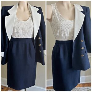 Vintage 90’s navy button blazer 2 piece suit set sailor mod career chic sz 4